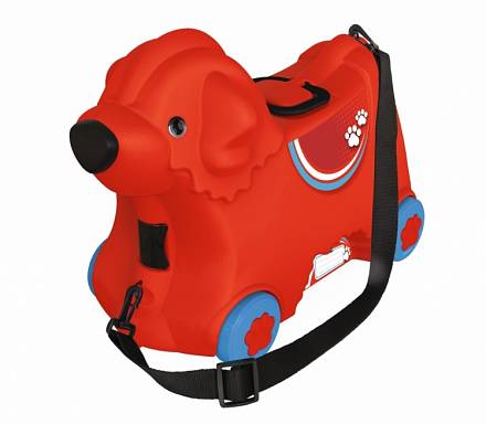 Детский чемодан-каталка на колесиках - Собачка, красный 